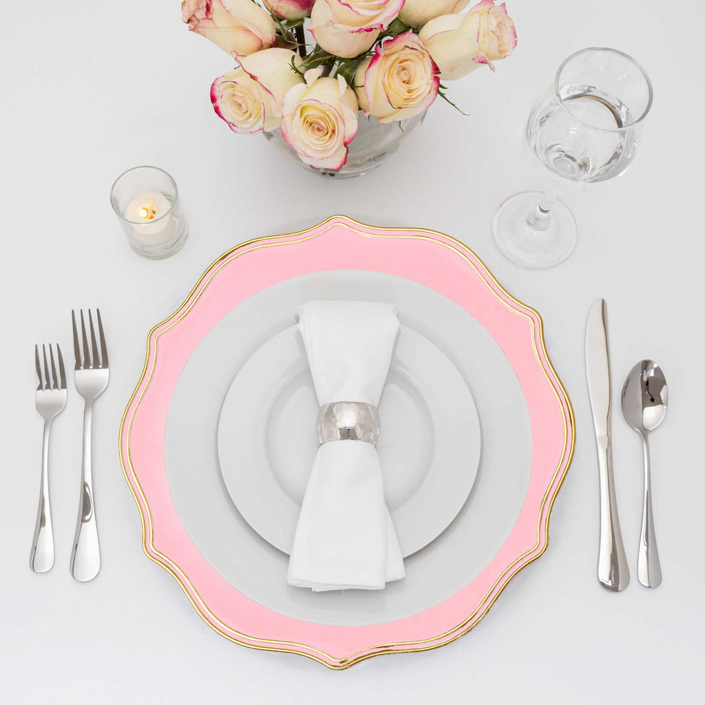 Scalloped with Gold Trim Plastic Charger Plate 13" - Pink