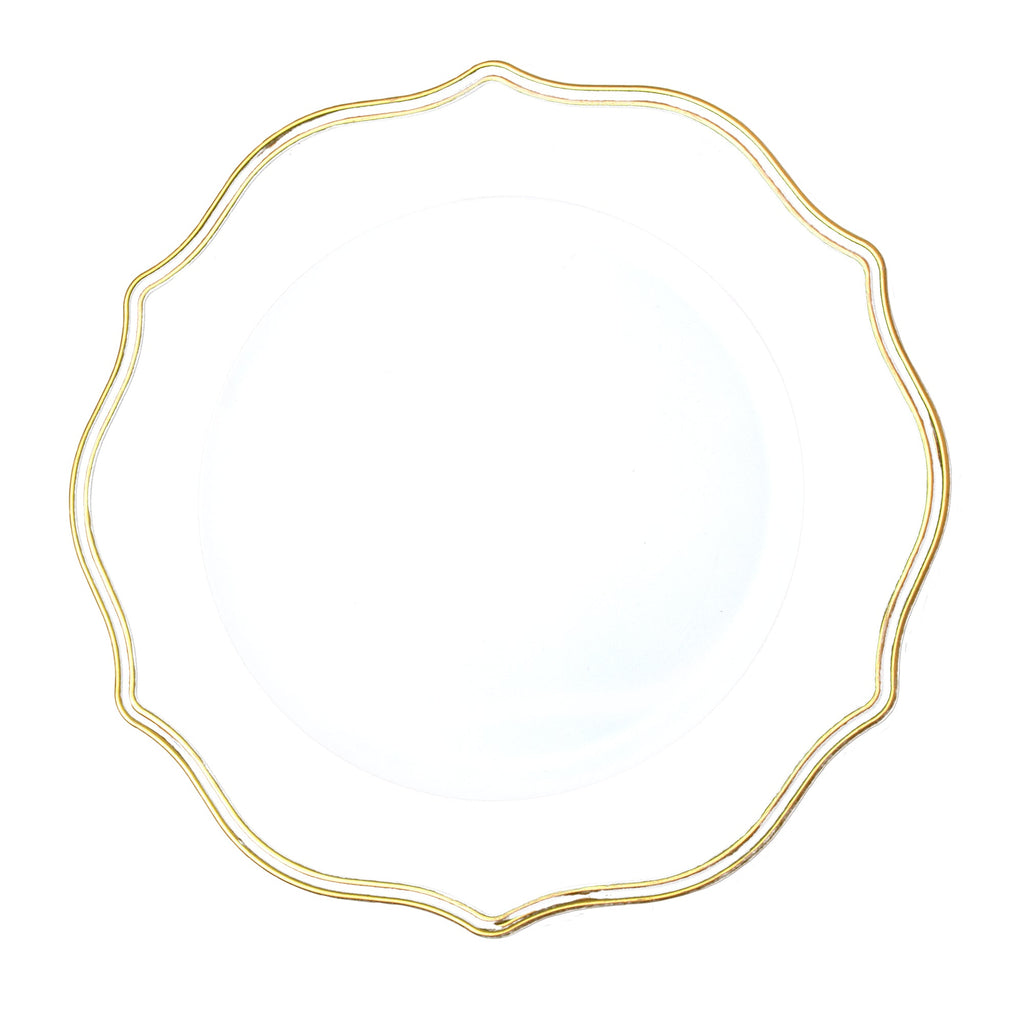 Scalloped with Gold Trim Plastic Charger Plate 13" - White