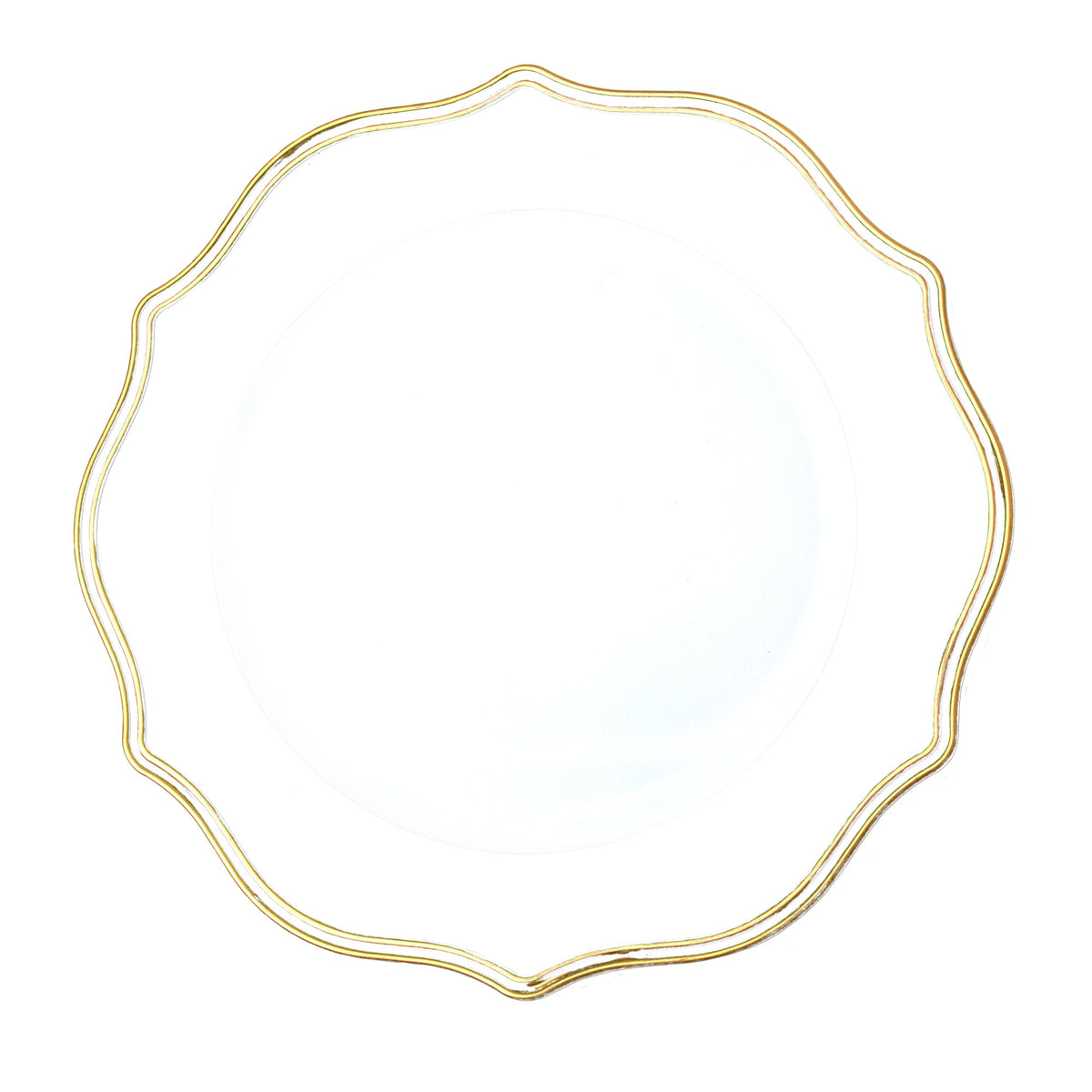 Scalloped with Gold Trim Plastic Charger Plate 13" - White