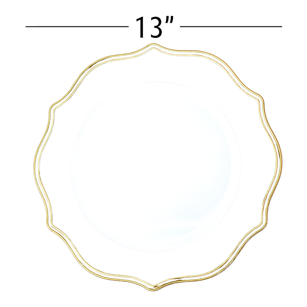 Scalloped with Gold Trim Plastic Charger Plate 13" - White