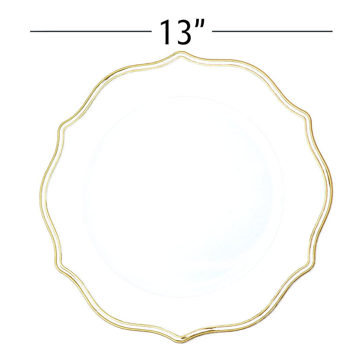 Scalloped with Gold Trim Plastic Charger Plate 13" - White