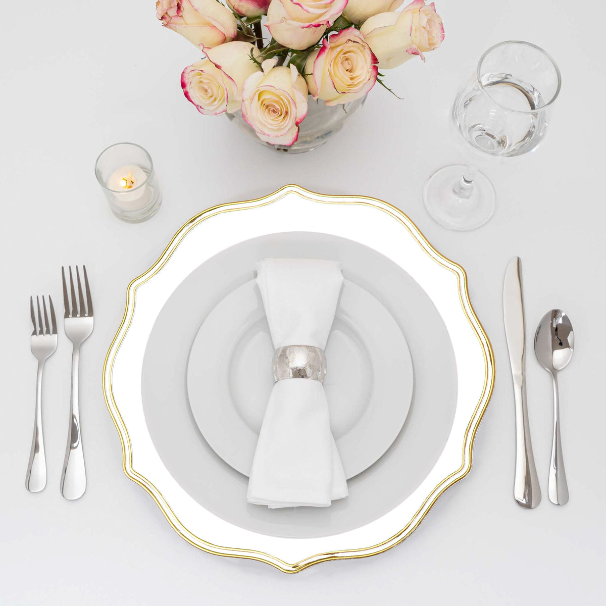 Scalloped with Gold Trim Plastic Charger Plate 13" - White