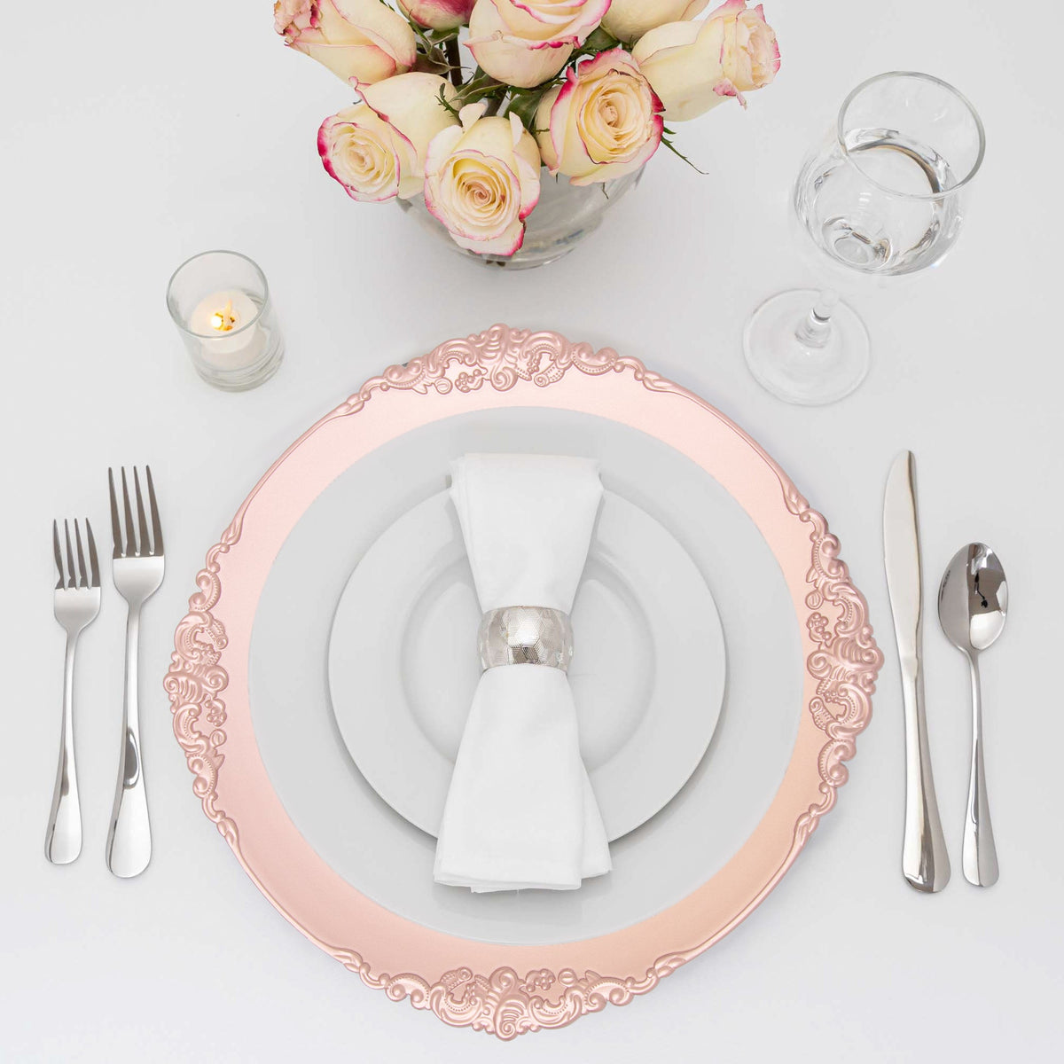 Filigree Edge Plastic Charger Plate 13" - Blush