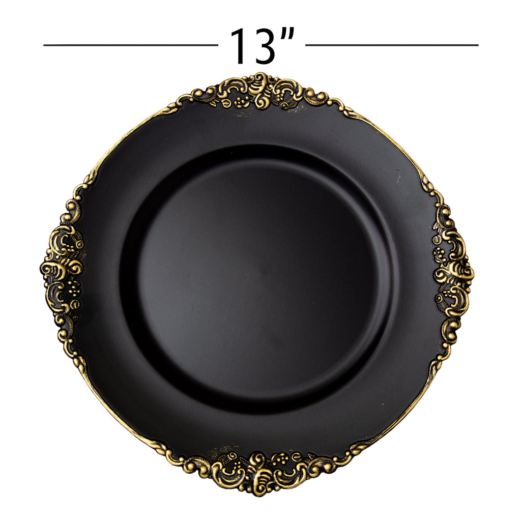 Filigree Edge Plastic Charger Plate 13" - Black