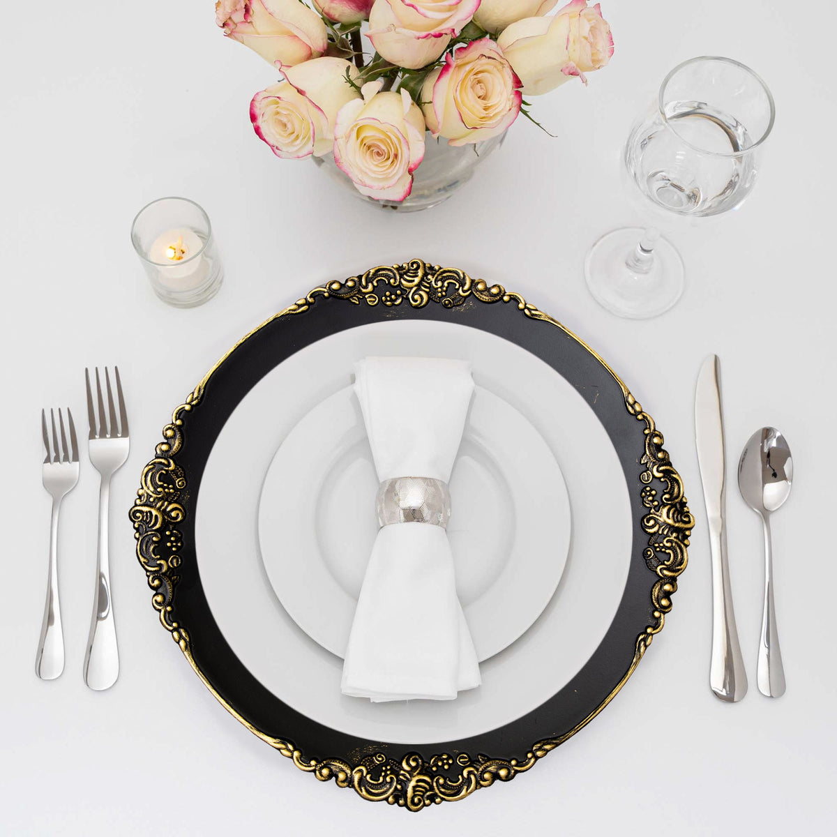 Filigree Edge Plastic Charger Plate 13" - Black
