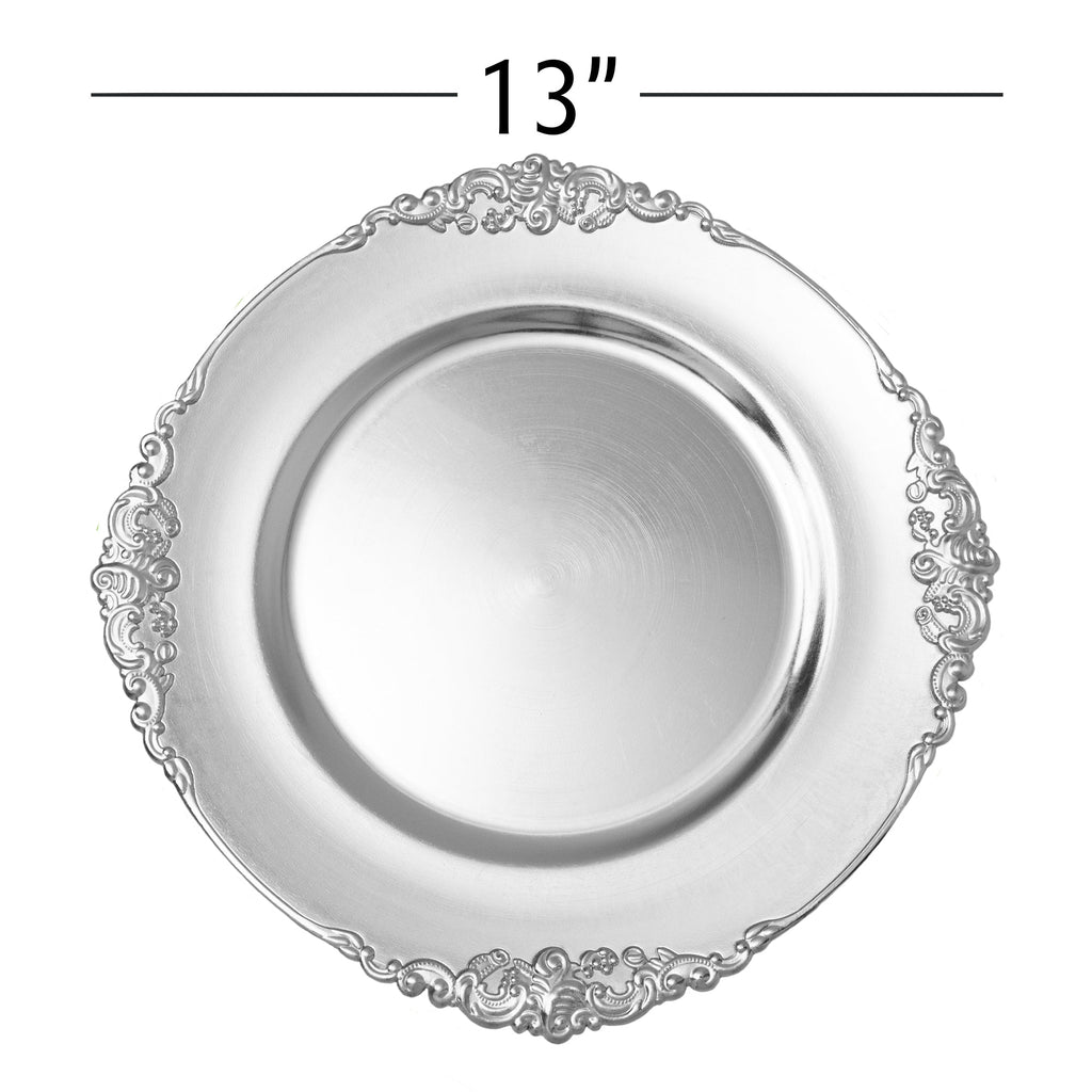 Filigree Edge Plastic Charger Plate 13" - Silver