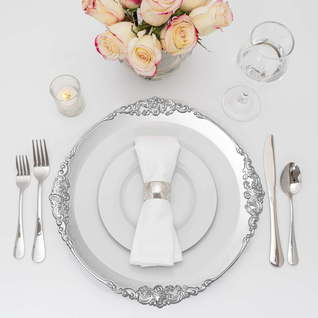 Filigree Edge Plastic Charger Plate 13" - Silver