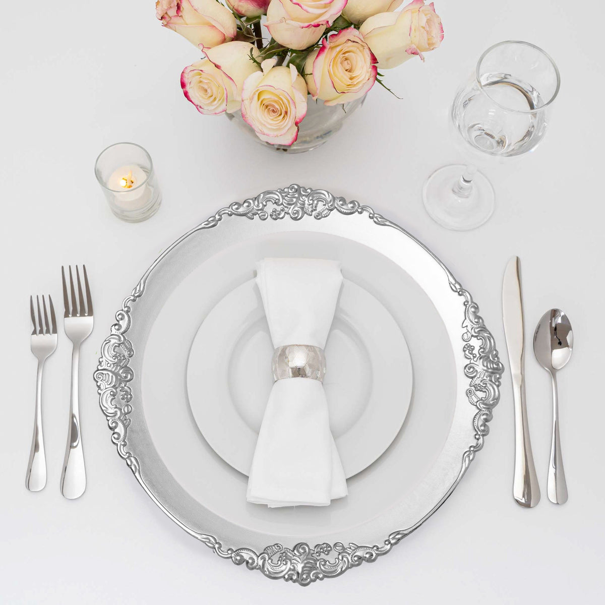 Filigree Edge Plastic Charger Plate 13" - Silver